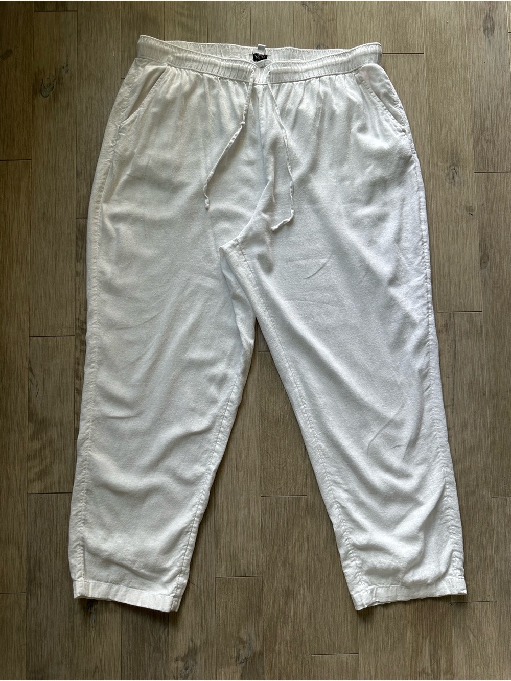 Kim Rogers White Linen Blend Drawstring Joggers Pants size 1X